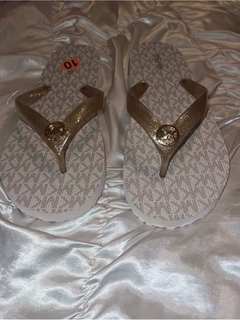 Michael Kors Gold Glitter Logo Flip Flop Sandals